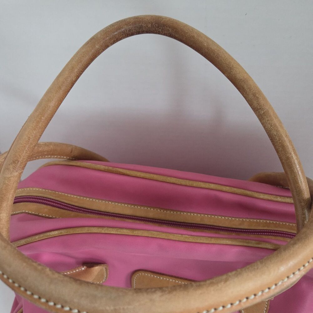 Jon Hart Pink Duffle Bag Medium Leather Trim Canvas Overnight Bag Non-Monogramed - Picture 6 of 13